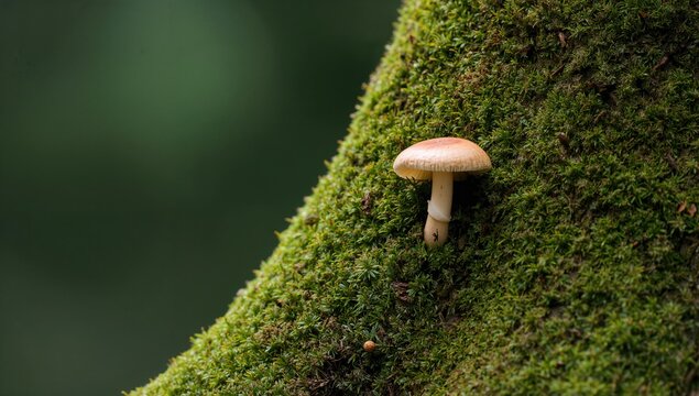 Mushroom on a Mossy Tree Stem in the Forest, highlighting the importance of forest preservation