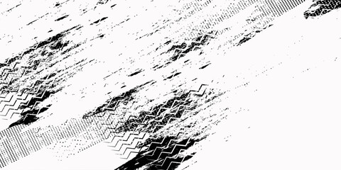 Tire tread marks, wheel textures, tire marks - car racing, motocross, drift, rally, off-road and others. Vector black isolated texture in grunge style