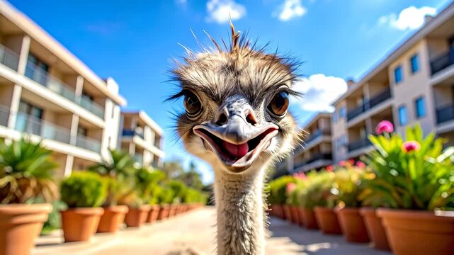 Funny Ostrich Poses for the Camera in a Sunny Environment.