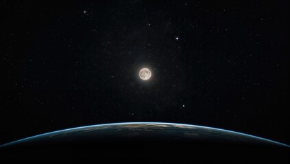 Moon and stars glowing vividly in the night sky, celestial wonder