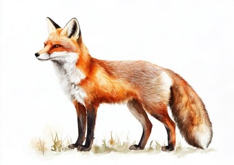 Obraz premium Beautiful Fox Stands Gracefully in a Natural Setting With Soft Grass and Vibrant Fur Details