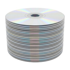 Mass Storage of Information on Multiple Shiny Compact Discs, Cut Out, Clipping Path, Isolated on a Transparent PNG Background.
