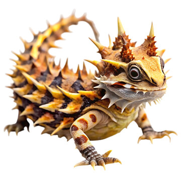 Thorny devil lizard, moloch horridus, a unique australian reptile known for its spiky appearance and ability to collect water through its skin, isolated on transparent background