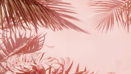 Obraz premium Summer tropical backdrop featuring pink shadow textures from wild foliage, ideal for editorial header backgrounds