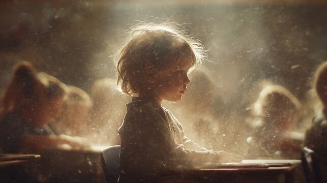 Child in dusty room, highlighting asthma triggers like dust and allergens. - Powered by Adobe