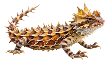 Thorny devil lizard moloch horridus isolated on transparent background, a unique reptile native to australia with a spiky appearance and intricate patterns