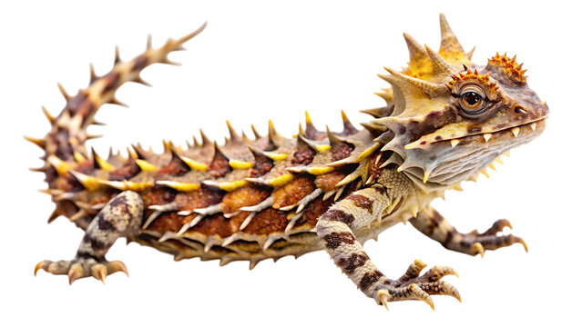 Thorny devil lizard moloch horridus isolated on transparent background, a unique reptile native to australia with a spiky appearance and intricate patterns