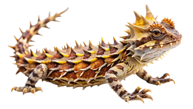 Thorny devil lizard moloch horridus isolated on transparent background, a unique reptile native to australia with a spiky appearance and intricate patterns