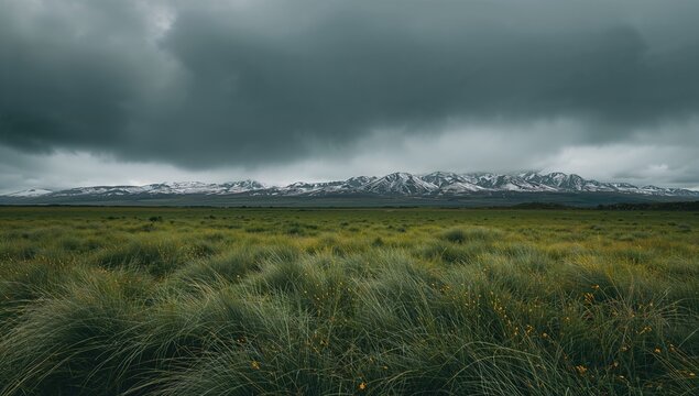 Natural beauty featuring snow-covered mountains and overcast sky, highlighting seasonal change