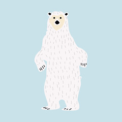 Cartoon polar bear on a blue background. Vector illustration.