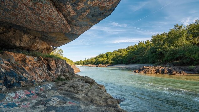 Stone texture with water elements, suitable for editorial backdrop, summer
