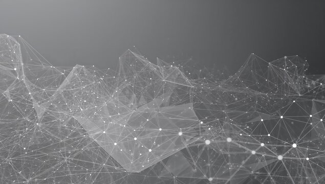 Gray geometric shapes with dotted and curved connections on a textured backdrop, suitable for technology themes