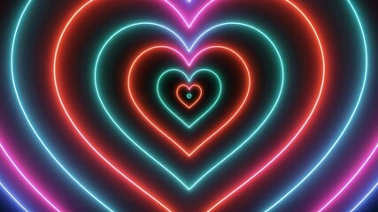 Geometric pink glowing neon hearts shape background - Powered by Adobe