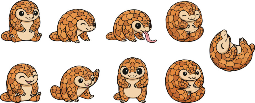 vector illustration of pangolin funny cute cartoon mascot character cartoon with 9 poses 01