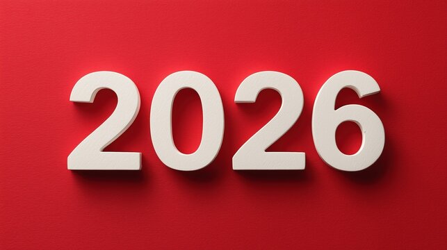White numbers 2026 on a red background. The design is simple and modern, suitable for various themes like New Year or future events.
