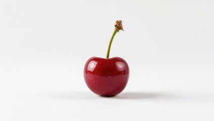 Single Cherry Isolated Against A White Surface, Nutrient-Rich Choice