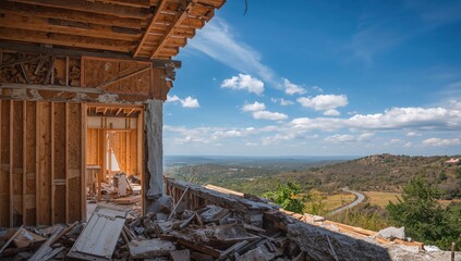 House demolition background, construction debris, potential safety risks