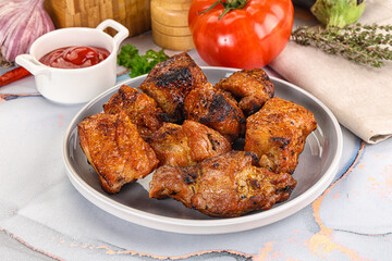 Grilled pork neck meat shashlik
