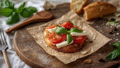 Delicious tomato bruschetta served on a rustic wooden surface, fiber-dense choice