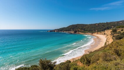Fototapeta premium Orion beach in Sonabia, scenic coastal view, travel destination, seasonal change
