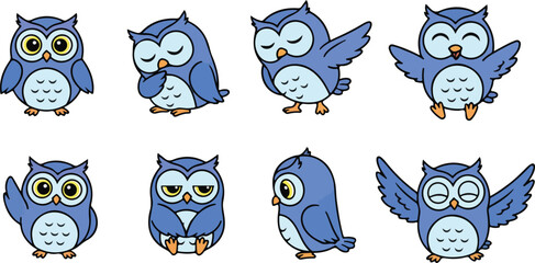 vector illustration of owl bird funny cute cartoon mascot character cartoon with 8 poses 02