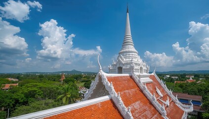 Rooftop view of ubosot structure at Wat Rong Khun, highlighting architectural preservation