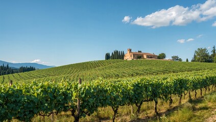 Vector illustration of a vineyard situated in a countryside landscape, seasonal change