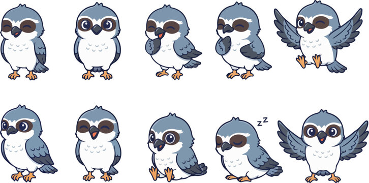 vector illustration of osprey bird funny cute cartoon mascot character cartoon with 10 poses