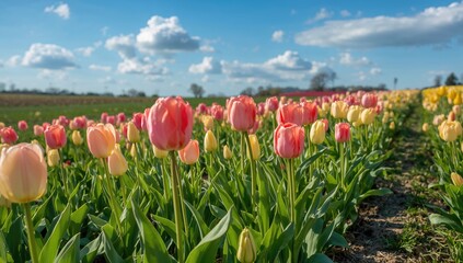 Tulips Blooming Spring Field Showcasing