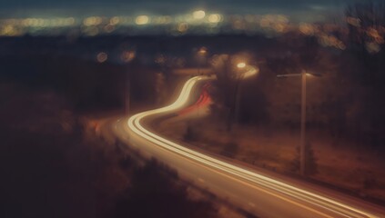 Blurred vintage road scene at night, suitable for editorial header background
