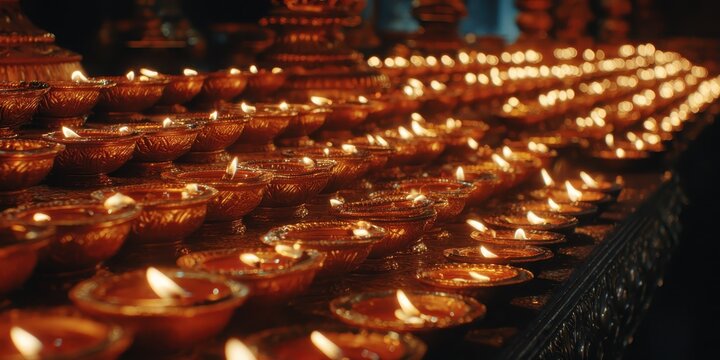 Glowing Oil Lamps for Pancha Ganapati Celebration