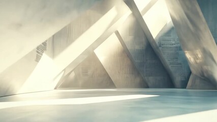 Concrete structure interior with angled beams allowing light penetration - Powered by Adobe