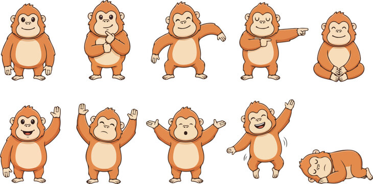 vector illustration of orangutans funny cute cartoon mascot character cartoon with 10 poses 