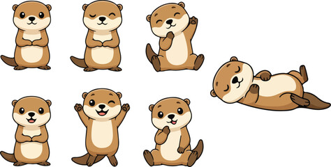Fototapeta premium vector illustration of otter funny cute cartoon mascot character cartoon with 7 poses 