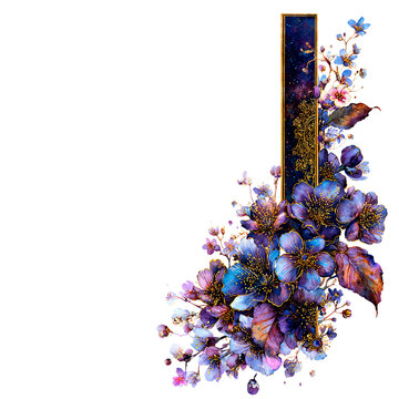 Watercolor Floral Corner with Gold Accents and Celestial Details