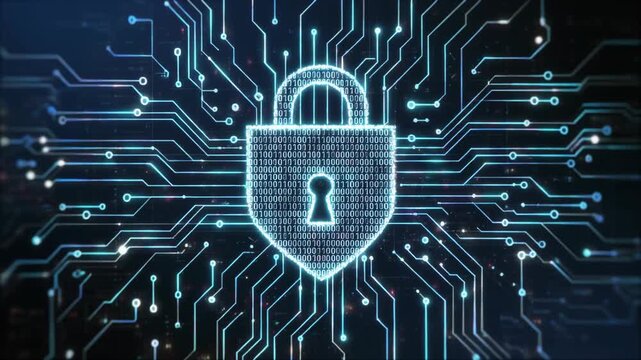 A glowing padlock icon is centered over a circuit board pattern, symbolizing digital security and data protection. - Powered by Adobe