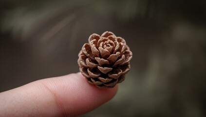 Tiny pine cone resembling a delicate rose in bloom, focusing on natural beauty