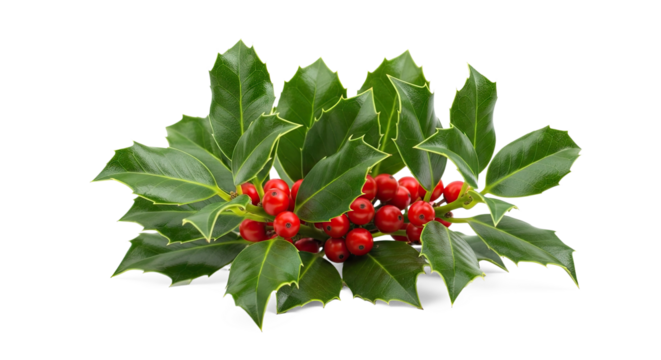 A Christmas holly branch with red berries and green leaves against a png transparent. - Powered by Adobe