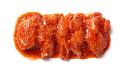 Marinated chicken thighs coated in red sauce with a white backdrop, ideal for quick meal preparation
