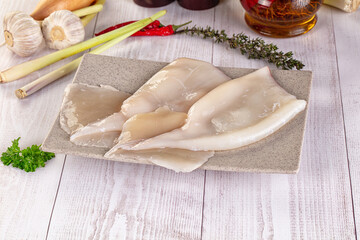 Raw calamari bodies for cooking