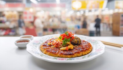 Okonomiyaki dish for take-out, fiber-dense choice
