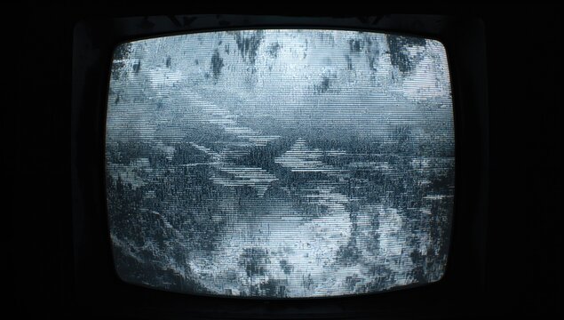 Old television screen with poor reception, digital distortion backdrop for UI design