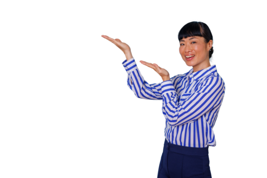 Businesswoman standing, smiling and typing on a laptop, using technology for professional communication on transparent background