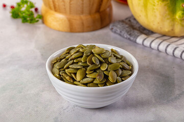 Fresh green pumpkin peeled seeds