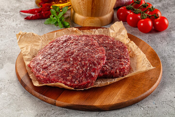 Raw beef burger cutlet for grill