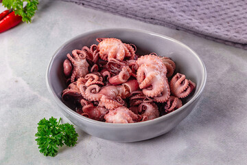 Marinated canned mini baby octopus