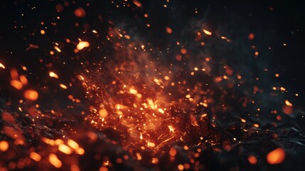 Fototapeta premium Fiery explosion with sparks and embers against a dark background
