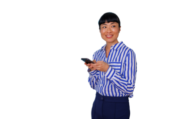 Woman enjoying successful shopping trip, holding colorful retail bags, feeling happy and satisfied, transparent background