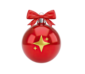 A red Christmas ornament with a gold star on a png transparent.
