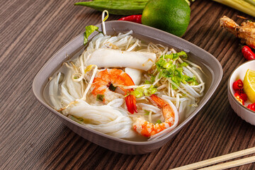 Vietnamese soup Pho with seafood